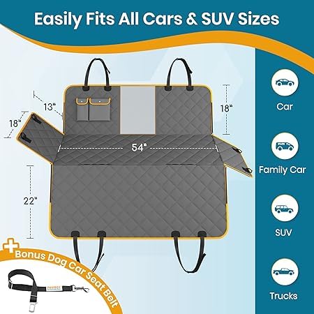 Image of Dog car seat Cover (Yellow, Mesh Window Hatchback Car seat Cover)