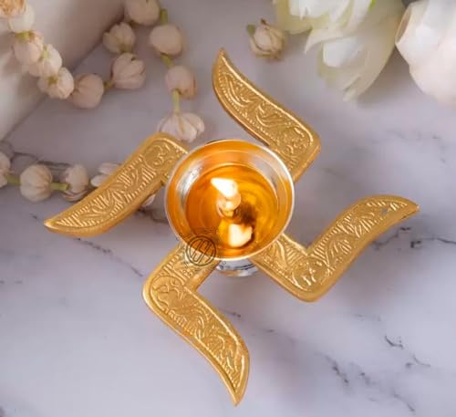 Image of DSH Decorative Swastik Diya with Royal Velvet Box for Pooja,Diwali,Home Decor and Return Gift.