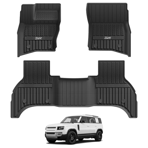 3W Floor Mats Fit 2020-2024 2025 Land Rover/Range Rover Defender (for Defender 110), TPE All Weather Custom Fit Floor Liner,1st & 2nd Row Floor Line
