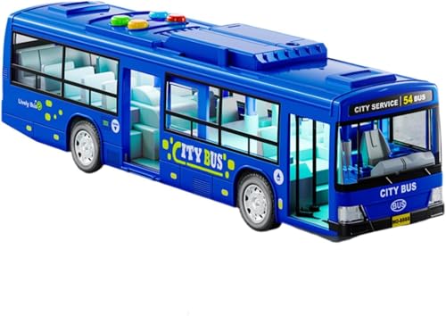 バスモデルのおもちゃ - 音楽と光付きの教育車電池式ロールプレイおもちゃ、模擬機能ドア、対象年齢1歳以上の男の子、女の子向け 子供用市バスおもちゃ ライトとサウンド付き市バスおもちゃ (B)