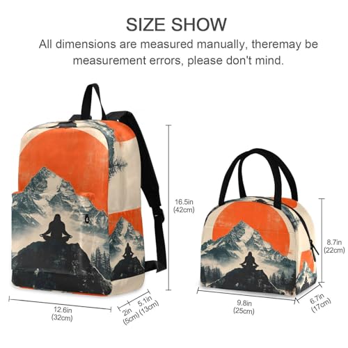 Backpack Lunch Box Set Large Capacity Travel Backpacks and Insulated Lunch Bag for Commute Hiking Picnic Sasquatch Landscape Print2