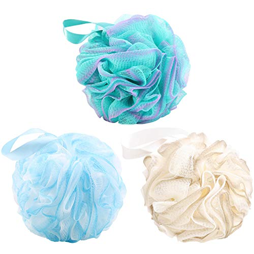 Bath Loofahs Sponge (65g/pcs) Shower Mesh Pouf Loofa Body Scrubber Ball, Pack of 3
