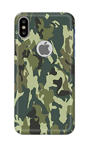Image of Printed Hard Back Cover Case for Apple iPhone X | iPhone 10 | iPhone Xs | iPhone 10s Logo View Back Cover (Green Army Camouflage) -1803