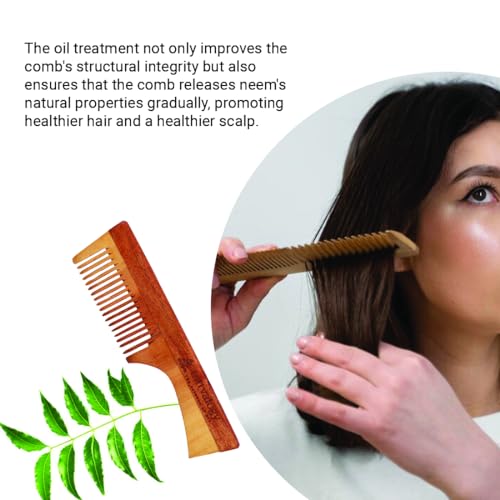 Image of Tattvalogy Wide Toothed Raw Neem Comb with Handle |Kaachi Neem Wooden Comb for Blood Circulation & Hair Growth | avoid Hair Pulling, Static Electricity, Itchy Scalp & Oil Build-Up