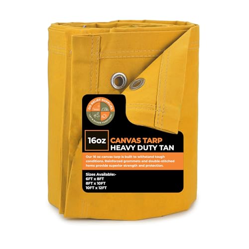 Image of ISO Certified Heavy Duty Tan Waterproof Canvas Sheet | UV Resistant Tarpaulin with Rustproof Grommets for Outdoor, Industrial & Commercial Use | 550 GSM | 8x10 ft