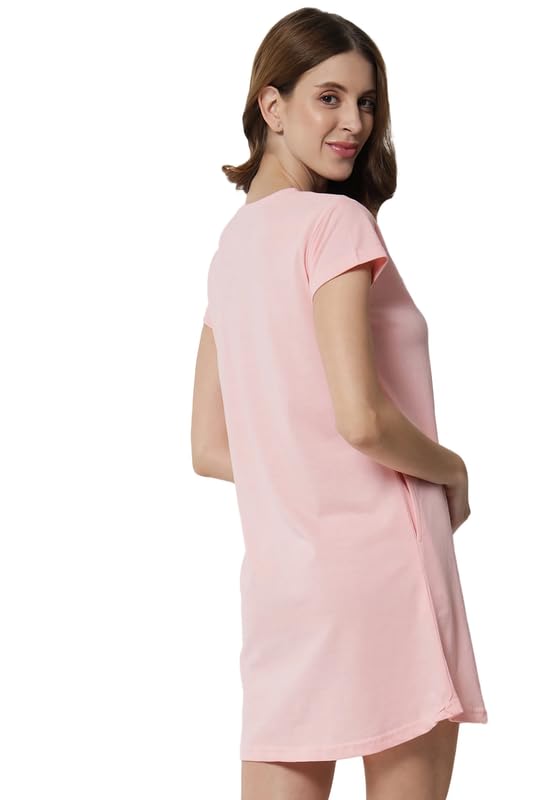 Image of Fflirtygo Women's Cotton Nighty | Printed Knee Length Night Gown |Relaxed Fit Nightwear |Short Nightdress| Long T-Shirt | Sleepwear & Casual Wear Nighty (Pack of 2)