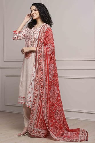 Image of BIBA Women Cotton Printed Straight Suit Set