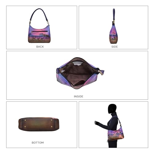 Anna by Anuschka Women's Hand-Painted Genuine Leather Large Top Zip Hobo4