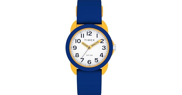 Timex Relgio analgico infantil de 30 mm pulseira azul mostrador branco caixa amarela Azul