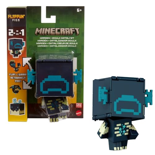 Mattel Minecraft Flippin’ Figs Figures with 2-in-1 Fidget Play, 3.75-in Scale, Large Heads & Pixelated Design (Characters May Vary)