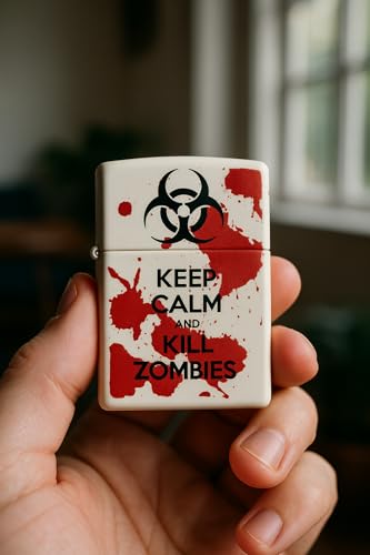 Encendedor Zippo Custom Keep Calm and Kill Zombies Blanco Mate miniatura 6