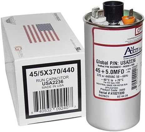 RA2000/37(456+505) - 45 + 5 uf MFD 370 Volt VAC - Amrad Round Dual Run Capacitor Upgrade