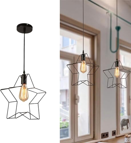 Pentagramme abat-jour suspension style industriel fer noir réglable