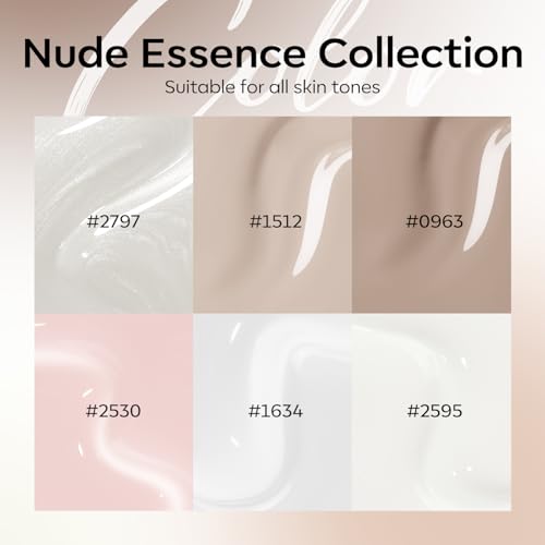 Image of modelones Gel Nail Polish, 6 Colors Milky White Nude Beige Jelly Shimmer Gel Polish Set with Stickers & Liner Brush for DIY French Nails Polka Dot Nails Soak Off Nail Art Kit Manicure Salon