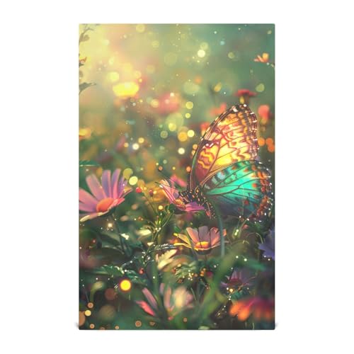 ODAWA Colorful Butterfly Flowers4 Dish Towels Soft Reusable Cleaning Bar and Tea Towels Decoration Hand Towels, Set of 6