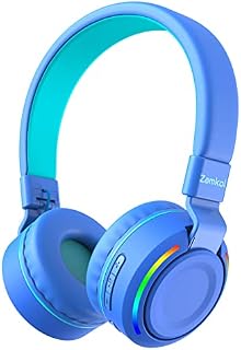 Zamkol Bluetooth Kids Headphones, Child Wireless Heaphones with Colorful Lights 85/94db Volume Limited, 50h Play Time Foudable On Ear with Mic for Boys and Girls for Class, Plan, Tablets
