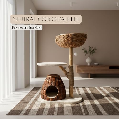 Árbol para Gatos Grande con Ramas Naturales y Casa miniatura 6