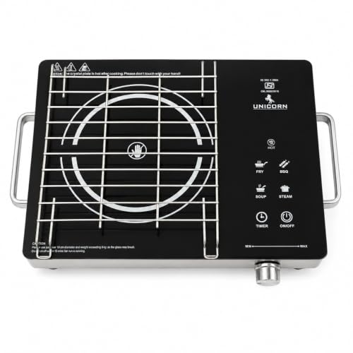Image of Unicorn Crystal Infrared Cooktop 2200W | Temperature Control | Touch Panel | High Energy Efficient | Strong Handle | Works with ALL Utensils | Compatible with all Cookware (Black)