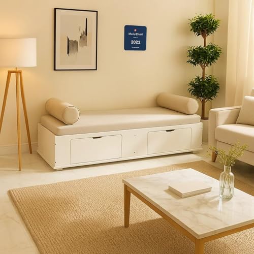 Image of Cyprus Multipurpose Diwan /Single Bed with Storage | Engineered Wood | Single Box Bed | White Finish | Space-Saving Design | Easy Knock-Down Assembly