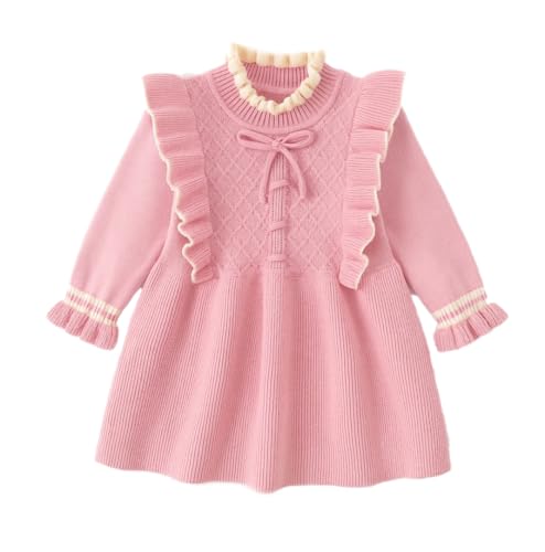 Image of Bold N Elegant Girls Winter Woolen Sweater Dress with Ruffles & Bow | Full Sleeve Woolen Warm Dress for Infant Toddler Baby Girls