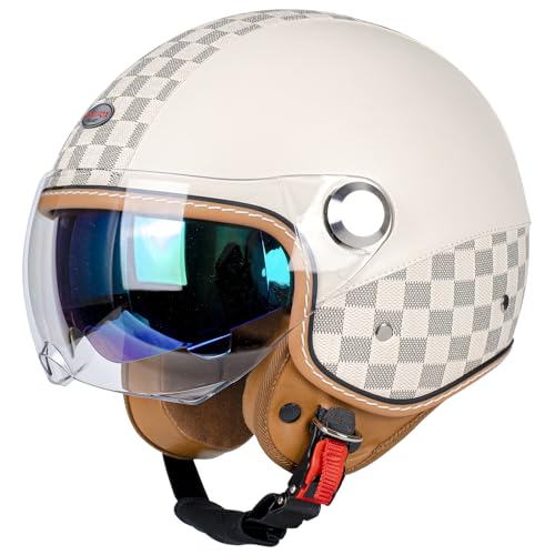 Dual Visor 3/4 Open Face Motorcycle Helmet for Men & Women, DOT Approved Unisex Retro Half Helmet?Motorbike Casco for Moped Cruiser Bobber and Chopper