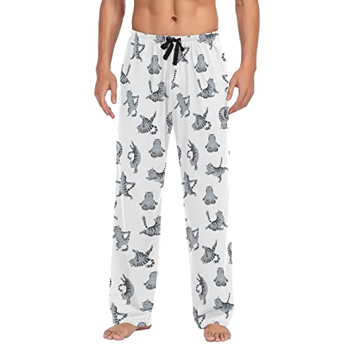 Yoga Tabby Cat Cute Kitten Men's Pajama Pants Sleepwear Lounge Pajama Bottoms