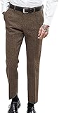Mens Vintage Tweed Dress Pants Herringbone Pattern Trousers Regular Fit Business Suit Pants(Brown,29