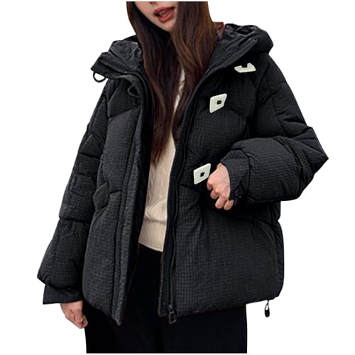Womens Long Sleeve Puffer Jackets Hoods Outerwear for Women Loose Fit Thick Warm Hooded Fall Winter Outfits 2025
