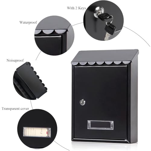 Image of Jssmst Mailboxes Wall Mount with Key Lock - Small Metal Mailboxes Horizontal, 12.4 x 8.3 x 3.05 Inch, Black New