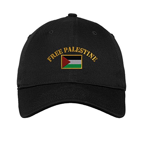 Speedy Pros Free Palestine Flag Embroidered Unisex Adult Flat Solid Buckle Cotton Unstructured Hat Low Profile Cap - Black, One Size