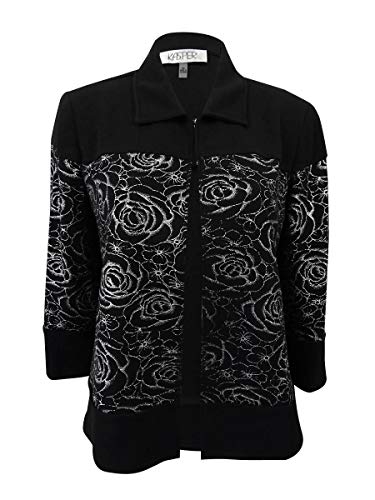 Kasper Women's Printed Floral Bell Sleeve Jacket, Black/Silver, 12