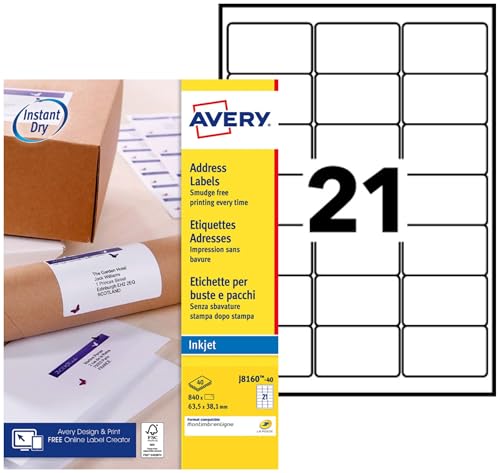 Étiquettes adresse Avery jet d'encre autocollantes format universel pour publipostage