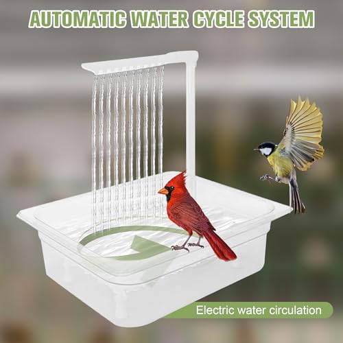 Image of Parrot Bathtub Automatic Bath Shower Bird Bath for Cage with 180 Circulating Faucet Double Row Holes Contains USB and Power Plug for Medium Birds with 2 Wood Bird Cage Perch