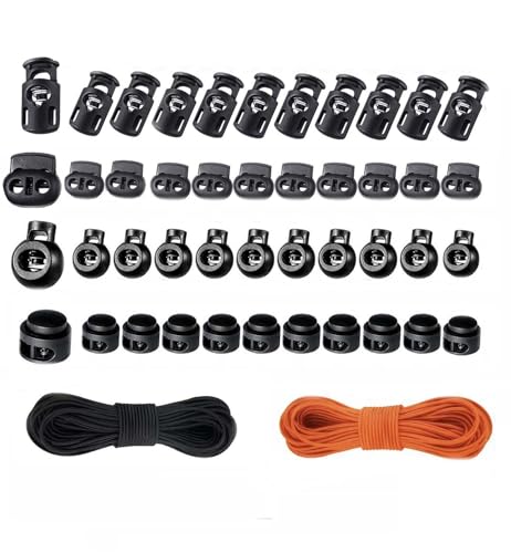 Elastic Cord Set 40 Plastic Cord Locks with 3mm Elastic Cord Non-Slip Cord Toggle Adjustable Buckle Suitable for Shoes and Clothing for Drawstrings Elastic Shoes Sweatpants Hoodies and Cord Clips.