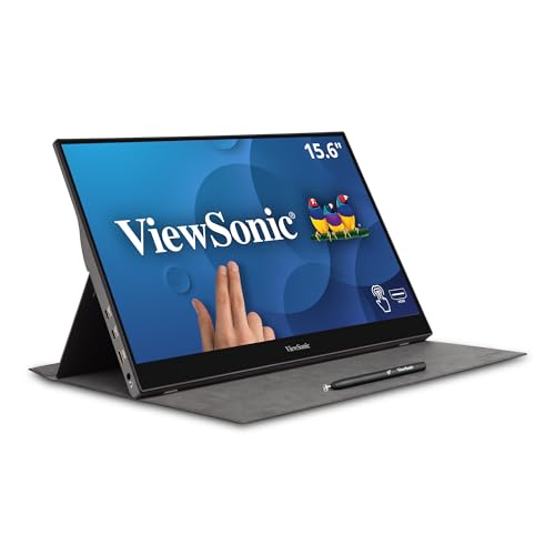 ViewSonic TD1655 Monitor Táctil Portátil de 16' Full HD con 2 vías de alimentación de 60W USB C, Eye Care, Altavoces duales, diseño sin Marco con Cubierta magnética Protectora