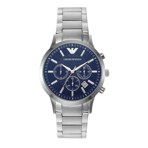 Emporio Armani Renato AR2448 - Mouvement Quartz - Affichage Chronographe - Argent et Cadran Bleu - Homme