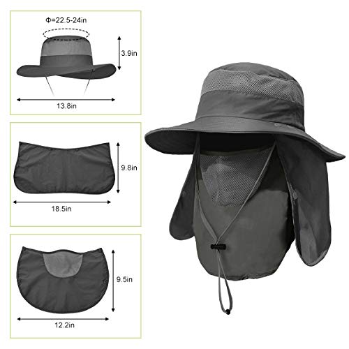 Zexian 2 Pieces Men's Wide Brim Fishing Hat Outdoor Upf 50+ Sun Protection Removable Face And Neck Flap (Dark Grey & Light Grey) #TOP4