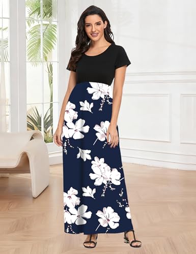 Image of Lacavocor Womens Short Sleeve Maxi Dresses Empire Waist Long Dress