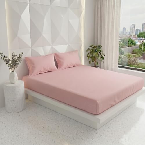 Image of Filymore Double Bed Bedsheet with 2 Pillow Covers, 300 TC Soft Microfiber Plain Bedsheet, Solid Plain Pink Bedcover for Double Bed, Breathable & Comfortable Bedding Set (90x90 Inches)