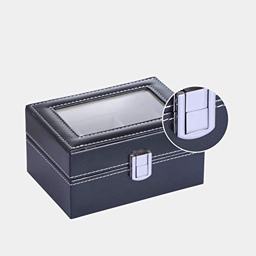 Housweety Watch Box Small 3 Slot Mens Black Leather Display Glass Top Jewelry Case Organizer Watch Storage Case Jewelry Box #TOP2