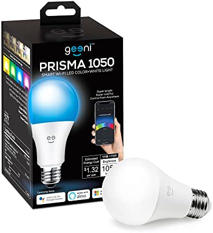 Geeni PRISMA 1050 Wi-Fi LED Light Bulb, Multicolor (2700K) – Dimmable LED Bulbs, A21, 75-Watt Equivalent – No Hub Required – Works with Amazon Alexa, Google Assistant