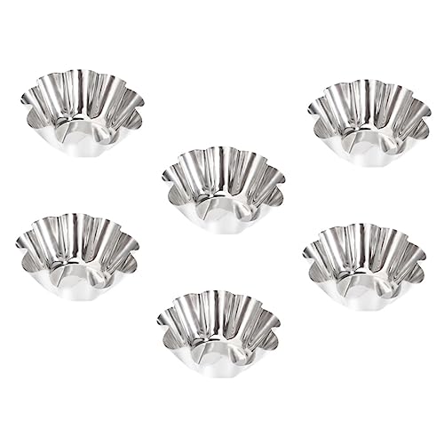 CONGARTENO 6-Piece Stainless Steel Egg Tart Molds Set Reusable Flower Tart Mold for Baking Non-Stick Metal Tartlet Cups for Pudding and Flan Random Style