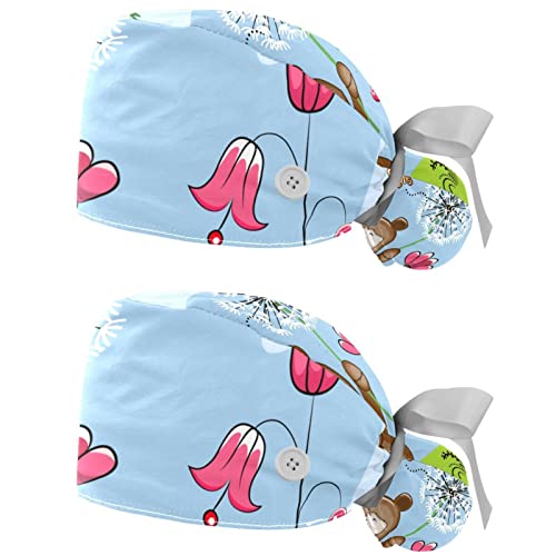 Chapeau de travail respirant JDEZ lot de 2 calots bouffants motif ourson