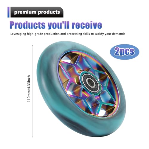 2 kółka do hulajnogi wyczynowej 110 mm, koła zapasowe do hulajnogi 88 A z łożyskami kulkowymi ABEC-9, aluminiowy rdzeń szprychy, trwałe koła kompatybilne z hulajnogami wyczynowymi i hulajnogami