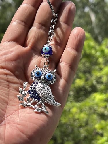 AutokraftZ Blue & Silver Evil Eye Owl Design Keychain for Bike/Car β Anti-Rust Metal Key Ring, Protective Symbol for Good Luck & Negative Energy Shield, Stylish, Durable & Ideal Gift (Pack of 1)