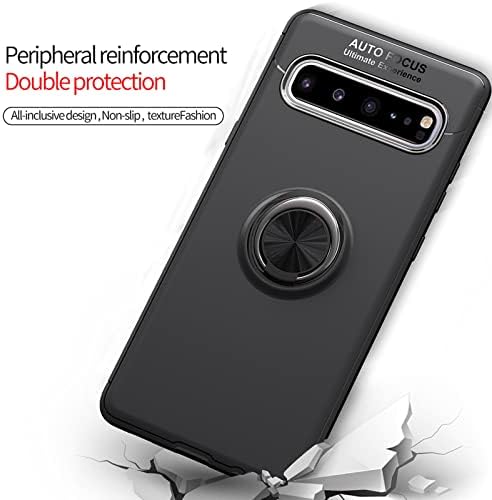 Compatible with Samsung Galaxy S10 5G Phone Case and Tempered Glass Screen Protector With Ring Stand Kickstand Silicone Metal Cell Accessories Glaxay S105G Galaxies S 10 G5 Cover Women Men Black
