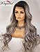 K'ryssma Ombre Lace Front Wigs Long Wavy Grey Synthetic Wigs for Women 130% Density Side Deep Parting Heat Resistant Wigs 22 inches