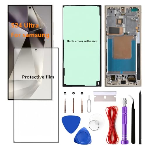 OLED for Samsung Galaxy S24 Ultra 5G LCD Display Touch Screen Assembly Support Fingerprint and S-Pen Galaxy S24Ultra SM-S928U SM-S928U1 Screen Replacement (with Grey Frame ﻿)
