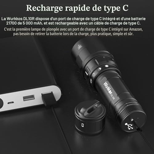 Wurkkos DL10R Lampe de plongée 4500 Lumen Lampe de Poche étanche IPX8 287m – vue 3