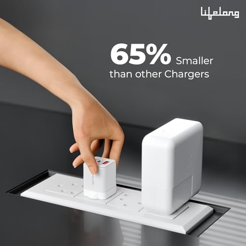 Image of Lifelong Electronics 45W Super Fast GaN Charger PD Technology | 1 USB A + 1 Type C Port | iPhone 17 /16 /15 /14 (Including Pro Max), Android, Samsung | Laptops - MacBook, Dell, HP, Lenovo, Acer, ASUS